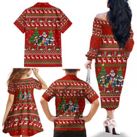 Miniature Schnauzer Family Snow Christmas Family Matching Off The Shoulder Long Sleeve Dress and Hawaiian Shirt Xmas Holiday Patterns - Wonder Print Shop