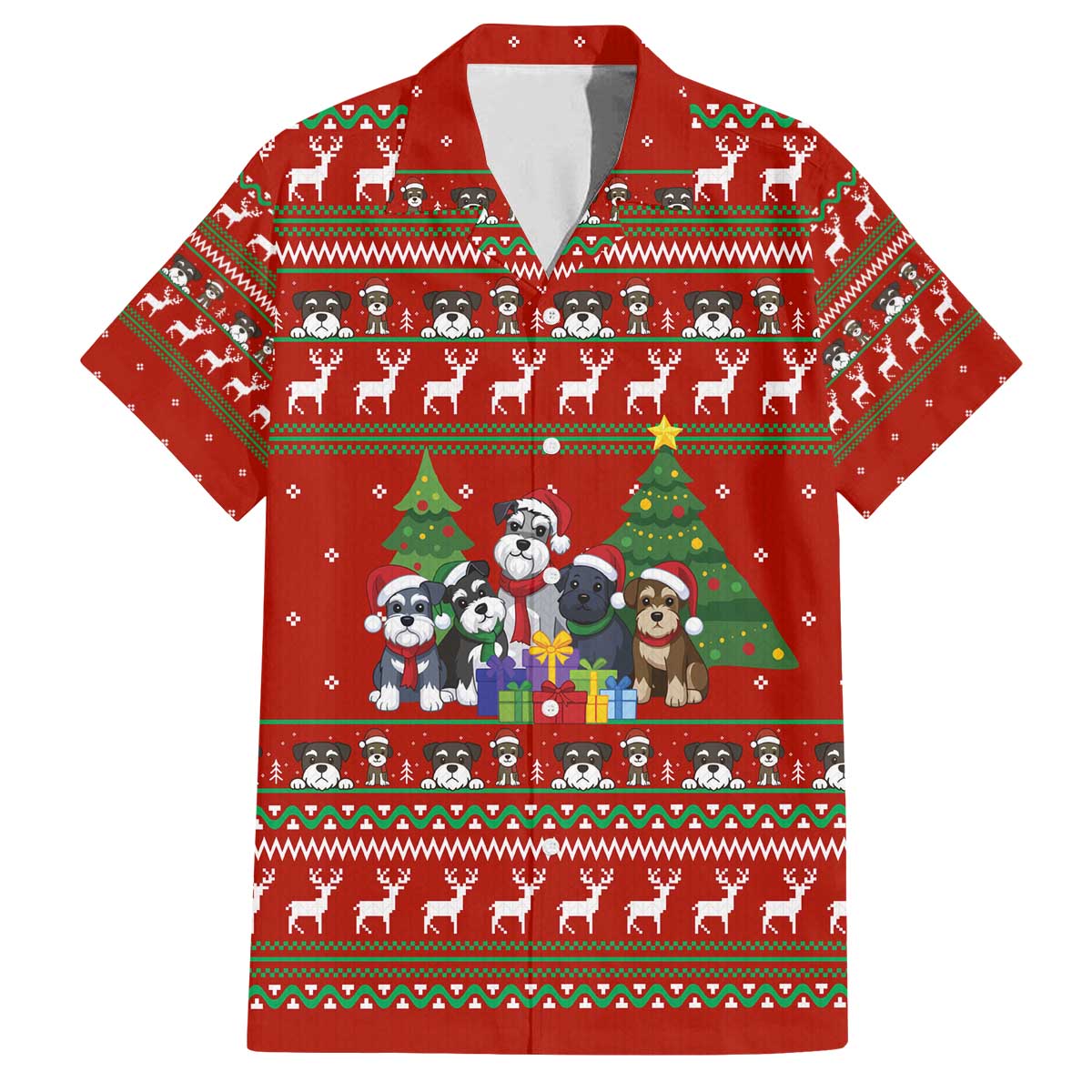 Miniature Schnauzer Family Snow Christmas Family Matching Off The Shoulder Long Sleeve Dress and Hawaiian Shirt Xmas Holiday Patterns - Wonder Print Shop