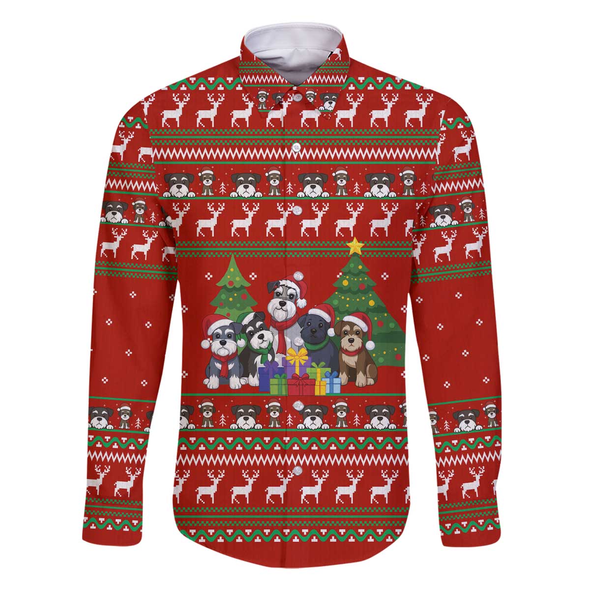 Miniature Schnauzer Family Snow Christmas Family Matching Off The Shoulder Long Sleeve Dress and Hawaiian Shirt Xmas Holiday Patterns - Wonder Print Shop