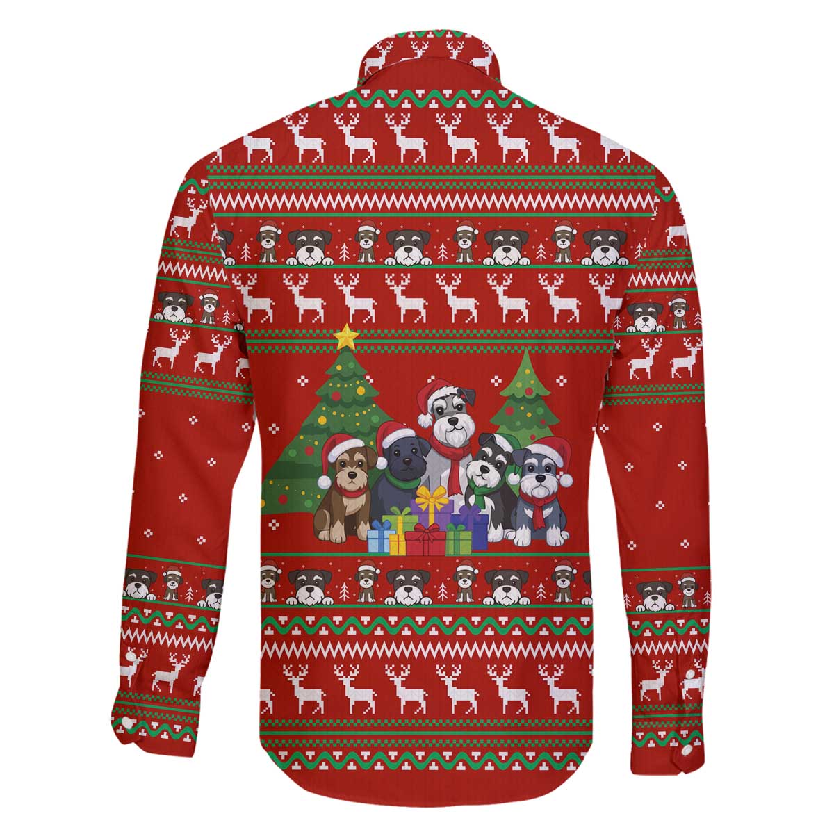 Miniature Schnauzer Family Snow Christmas Family Matching Off The Shoulder Long Sleeve Dress and Hawaiian Shirt Xmas Holiday Patterns - Wonder Print Shop