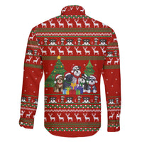 Miniature Schnauzer Family Snow Christmas Family Matching Off The Shoulder Long Sleeve Dress and Hawaiian Shirt Xmas Holiday Patterns - Wonder Print Shop