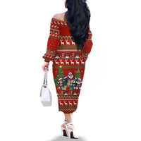 Miniature Schnauzer Family Snow Christmas Family Matching Off The Shoulder Long Sleeve Dress and Hawaiian Shirt Xmas Holiday Patterns - Wonder Print Shop