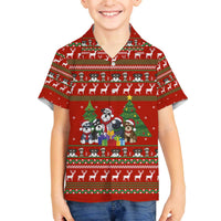 Miniature Schnauzer Family Snow Christmas Family Matching Off The Shoulder Long Sleeve Dress and Hawaiian Shirt Xmas Holiday Patterns - Wonder Print Shop
