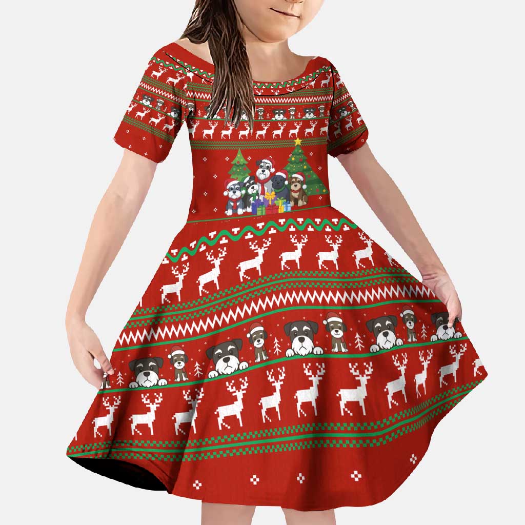 Miniature Schnauzer Family Snow Christmas Family Matching Off Shoulder Maxi Dress and Hawaiian Shirt Xmas Holiday Patterns - Wonder Print Shop