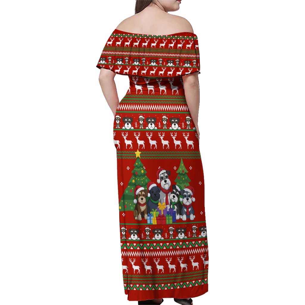 Miniature Schnauzer Family Snow Christmas Family Matching Off Shoulder Maxi Dress and Hawaiian Shirt Xmas Holiday Patterns - Wonder Print Shop