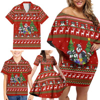 Miniature Schnauzer Family Snow Christmas Family Matching Off Shoulder Short Dress and Hawaiian Shirt Xmas Holiday Patterns - Wonder Print Shop