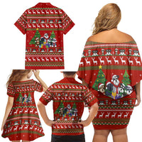 Miniature Schnauzer Family Snow Christmas Family Matching Off Shoulder Short Dress and Hawaiian Shirt Xmas Holiday Patterns - Wonder Print Shop