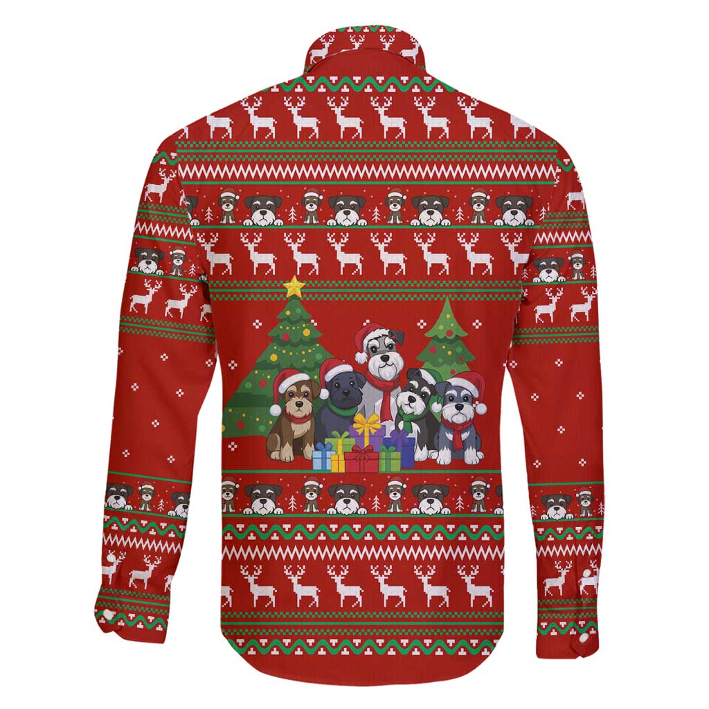 Miniature Schnauzer Family Snow Christmas Family Matching Off Shoulder Short Dress and Hawaiian Shirt Xmas Holiday Patterns - Wonder Print Shop