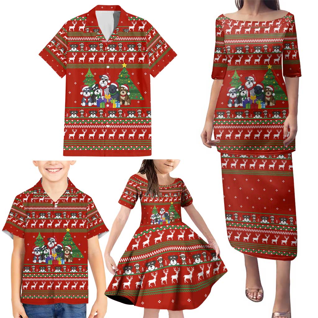 Miniature Schnauzer Family Snow Christmas Family Matching Puletasi and Hawaiian Shirt Xmas Holiday Patterns - Wonder Print Shop
