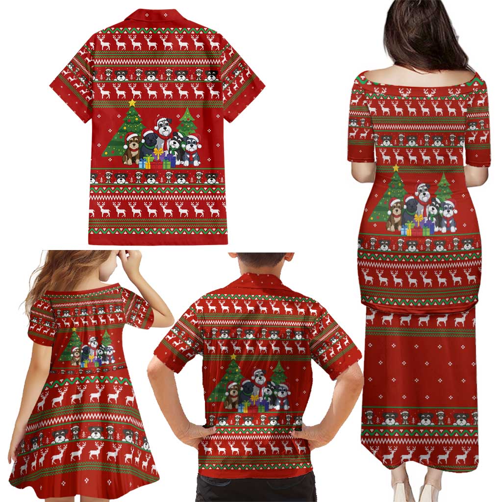Miniature Schnauzer Family Snow Christmas Family Matching Puletasi and Hawaiian Shirt Xmas Holiday Patterns - Wonder Print Shop
