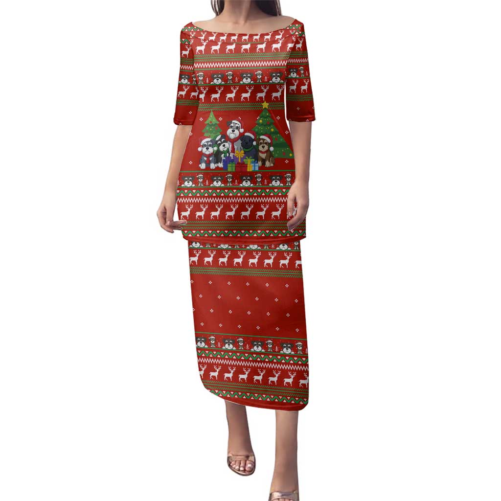 Miniature Schnauzer Family Snow Christmas Family Matching Puletasi and Hawaiian Shirt Xmas Holiday Patterns - Wonder Print Shop