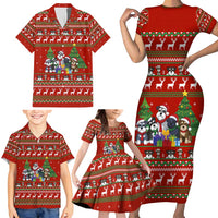 Miniature Schnauzer Family Snow Christmas Family Matching Short Sleeve Bodycon Dress and Hawaiian Shirt Xmas Holiday Patterns - Wonder Print Shop