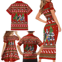Miniature Schnauzer Family Snow Christmas Family Matching Short Sleeve Bodycon Dress and Hawaiian Shirt Xmas Holiday Patterns - Wonder Print Shop