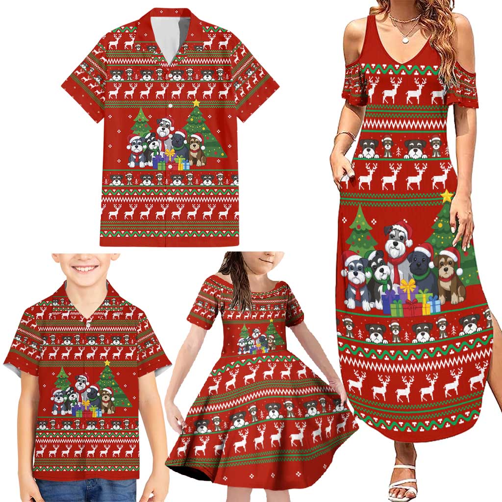 Miniature Schnauzer Family Snow Christmas Family Matching Summer Maxi Dress and Hawaiian Shirt Xmas Holiday Patterns - Wonder Print Shop