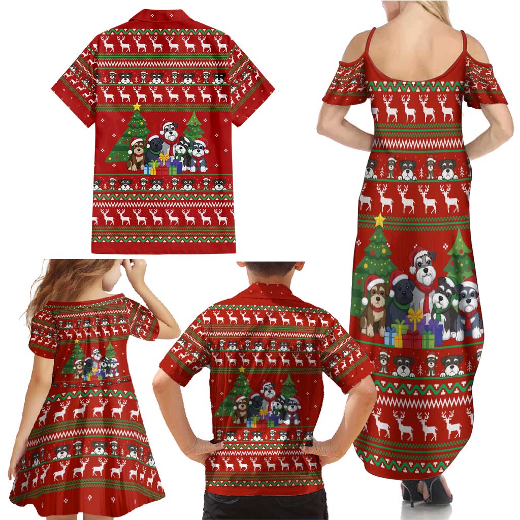 Miniature Schnauzer Family Snow Christmas Family Matching Summer Maxi Dress and Hawaiian Shirt Xmas Holiday Patterns - Wonder Print Shop
