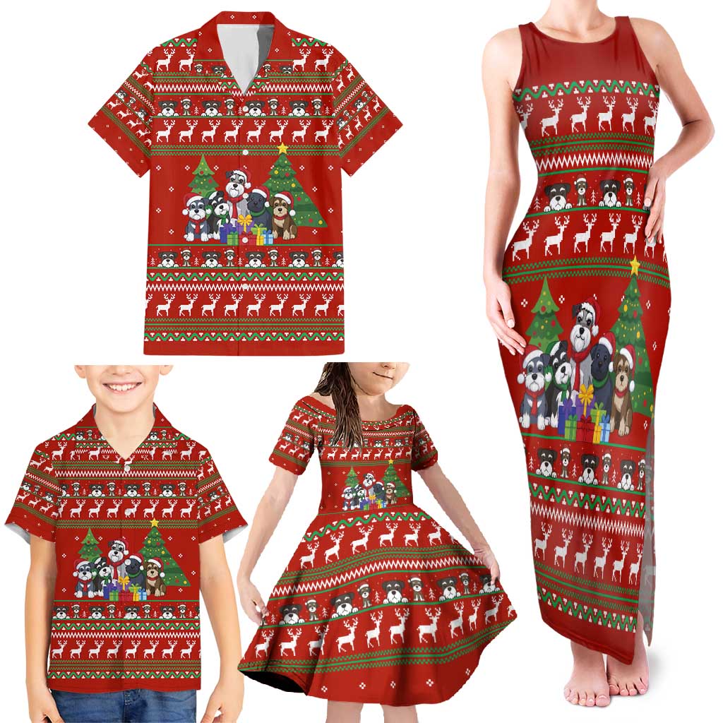 Miniature Schnauzer Family Snow Christmas Family Matching Tank Maxi Dress and Hawaiian Shirt Xmas Holiday Patterns - Wonder Print Shop