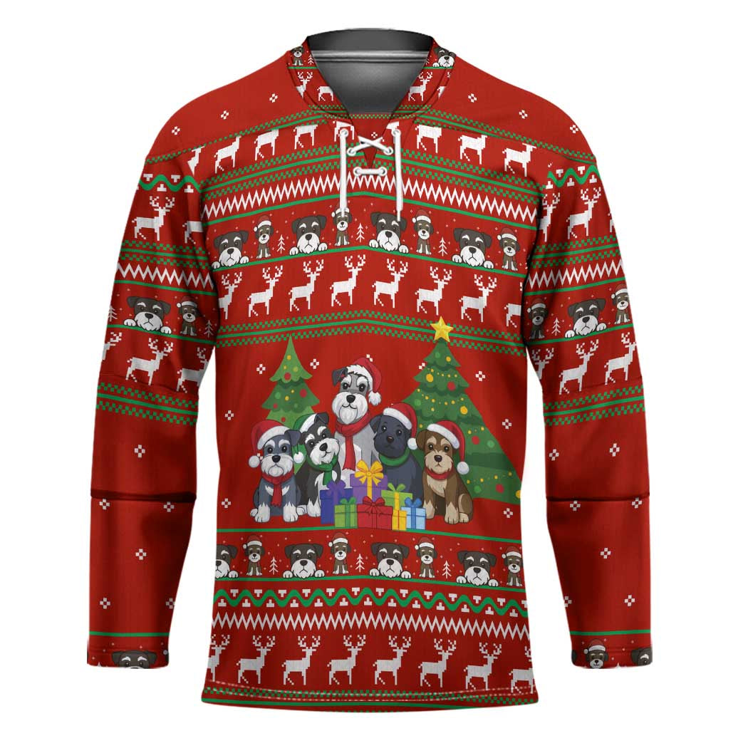 Miniature Schnauzer Family Snow Christmas Hockey Jersey Xmas Holiday Patterns - Wonder Print Shop