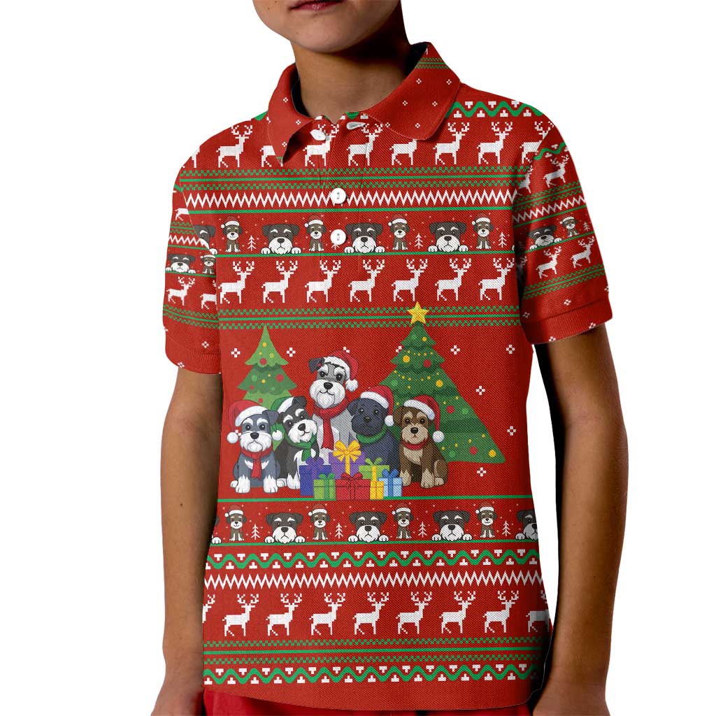 Miniature Schnauzer Family Snow Christmas Kid Polo Shirt Xmas Holiday Patterns - Wonder Print Shop