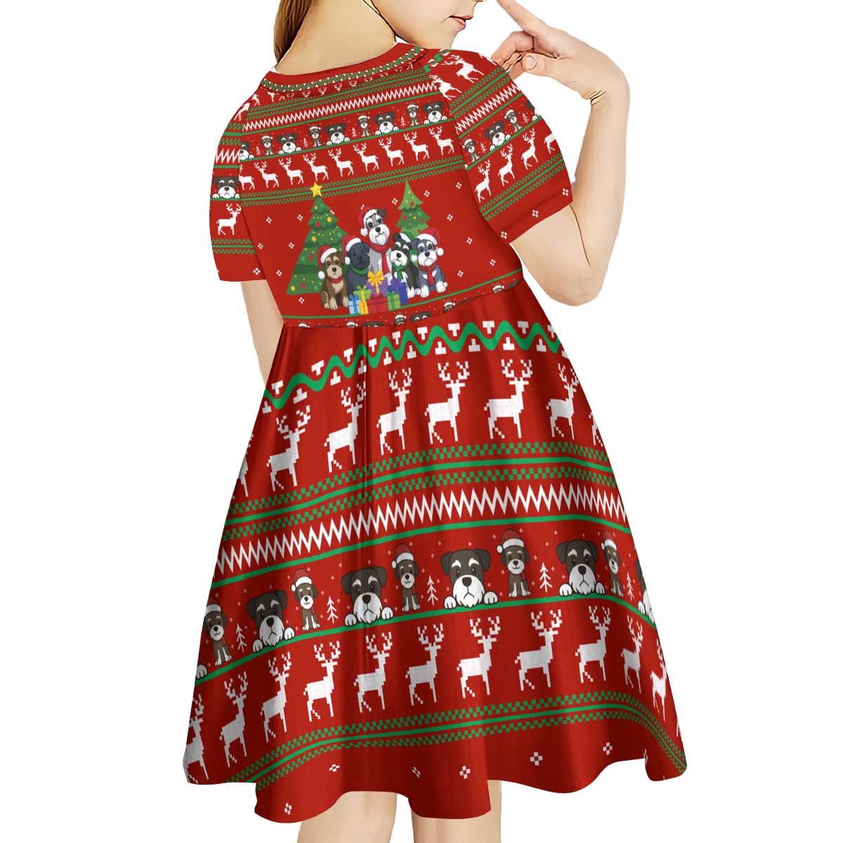 Miniature Schnauzer Family Snow Christmas Kid Short Sleeve Dress Xmas Holiday Patterns - Wonder Print Shop