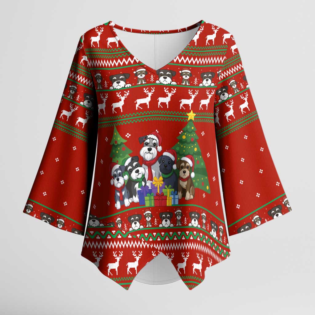 Miniature Schnauzer Family Snow Christmas Kimono Sleeve Blouse Xmas Holiday Patterns - Wonder Print Shop