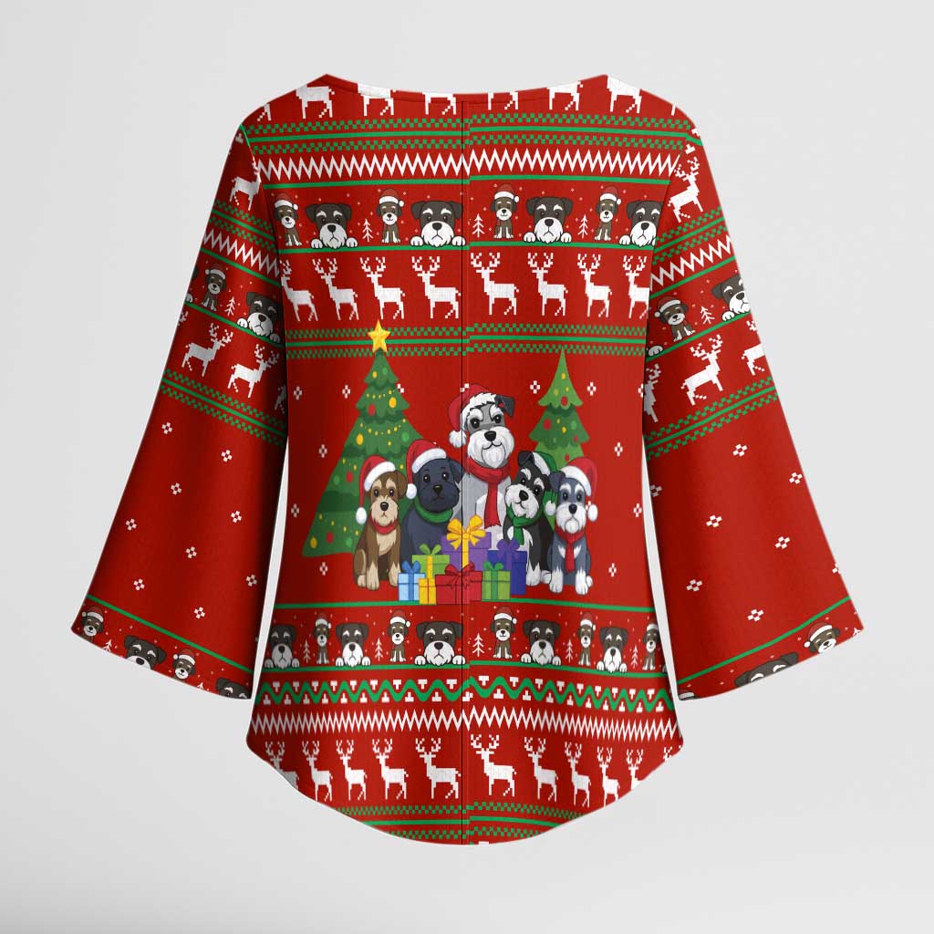 Miniature Schnauzer Family Snow Christmas Kimono Sleeve Blouse Xmas Holiday Patterns - Wonder Print Shop
