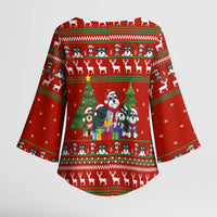 Miniature Schnauzer Family Snow Christmas Kimono Sleeve Blouse Xmas Holiday Patterns - Wonder Print Shop