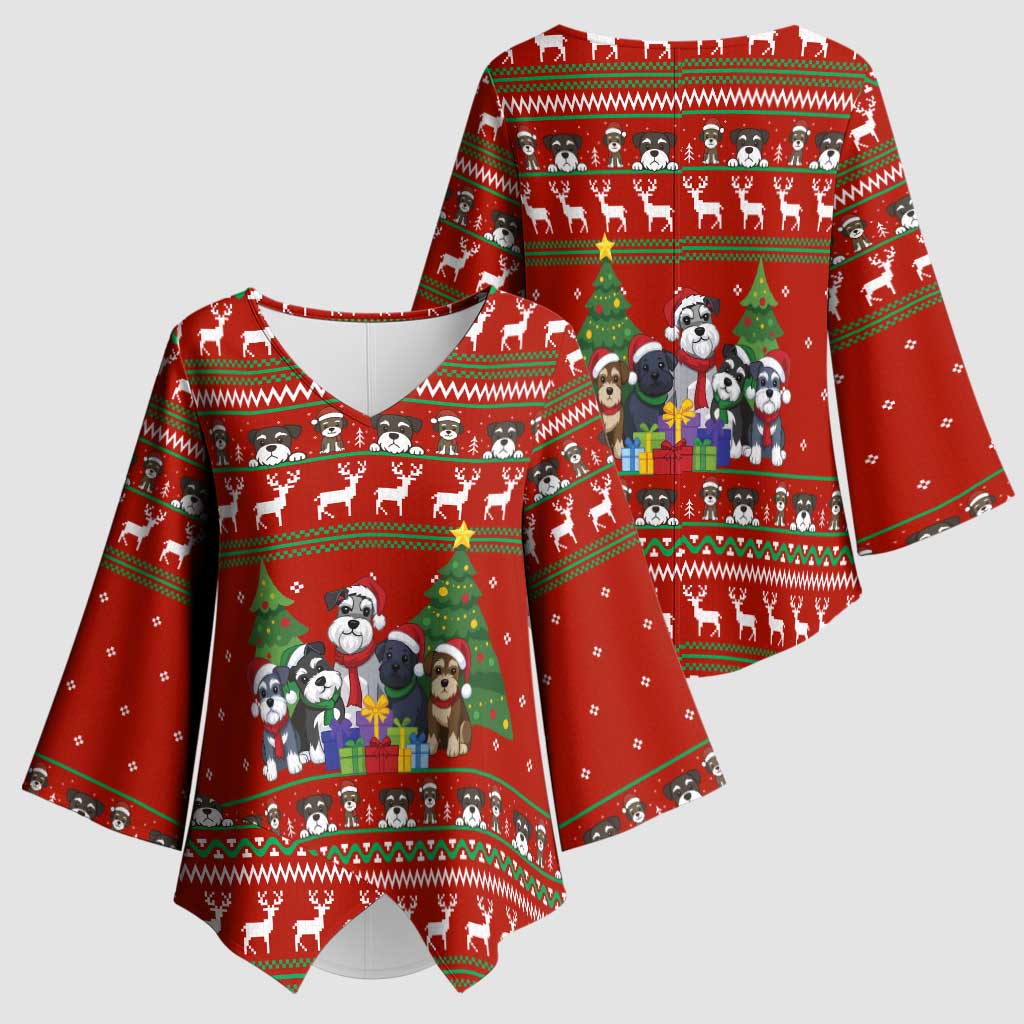 Miniature Schnauzer Family Snow Christmas Kimono Sleeve Blouse Xmas Holiday Patterns - Wonder Print Shop