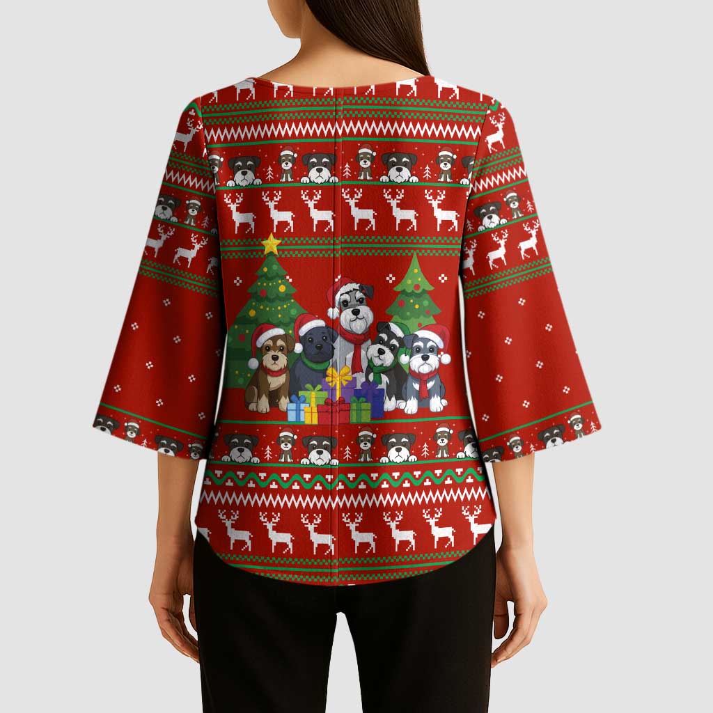 Miniature Schnauzer Family Snow Christmas Kimono Sleeve Blouse Xmas Holiday Patterns - Wonder Print Shop