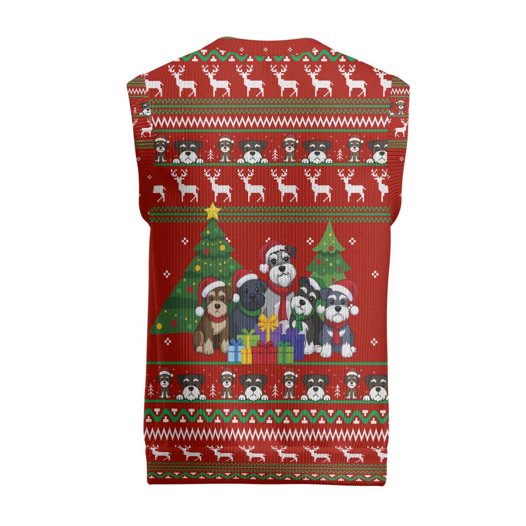 Miniature Schnauzer Family Snow Christmas Knitted V-Neck Vest Xmas Holiday Patterns - Wonder Print Shop