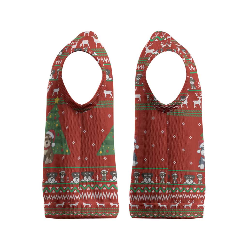 Miniature Schnauzer Family Snow Christmas Knitted V-Neck Vest Xmas Holiday Patterns - Wonder Print Shop