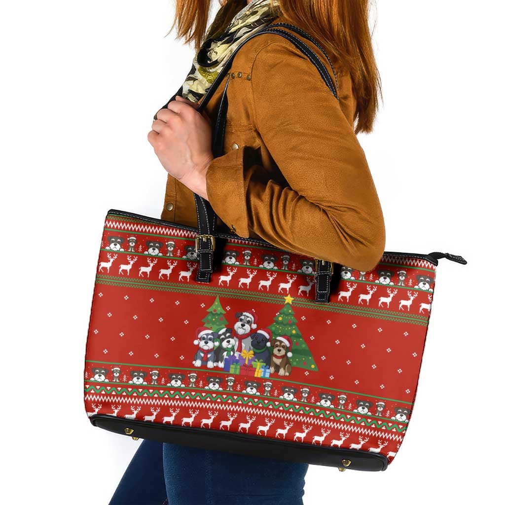 Miniature Schnauzer Family Snow Christmas Leather Tote Bag Xmas Holiday Patterns - Wonder Print Shop