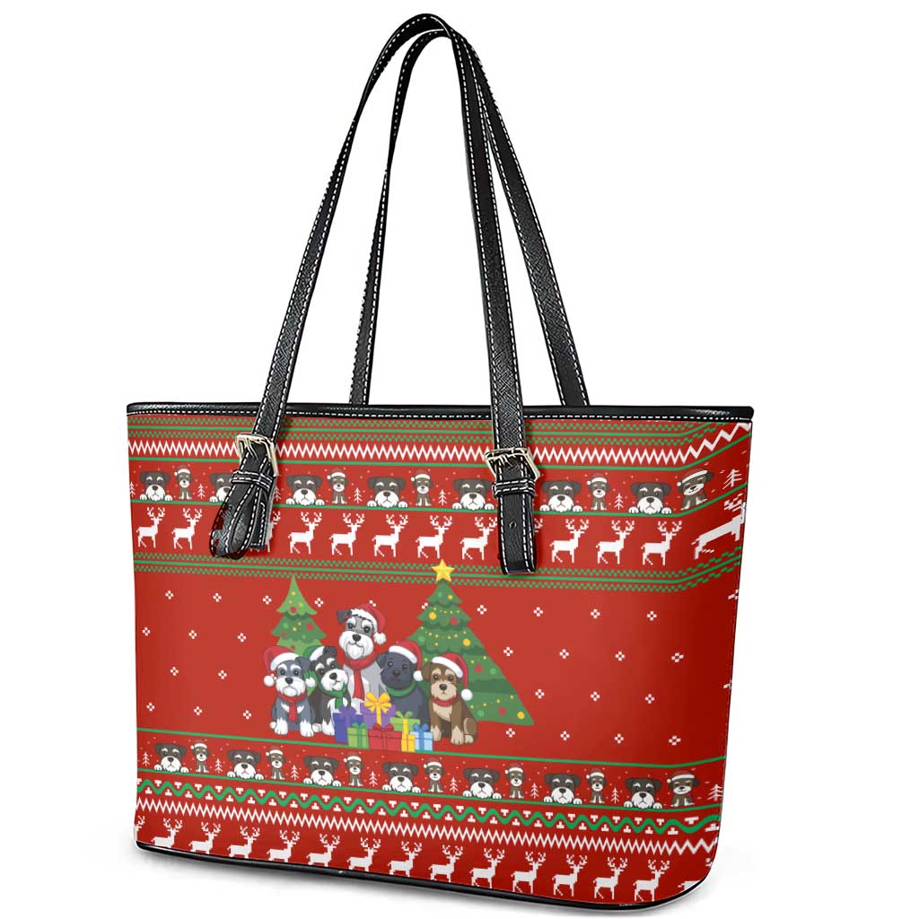 Miniature Schnauzer Family Snow Christmas Leather Tote Bag Xmas Holiday Patterns - Wonder Print Shop