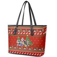 Miniature Schnauzer Family Snow Christmas Leather Tote Bag Xmas Holiday Patterns - Wonder Print Shop