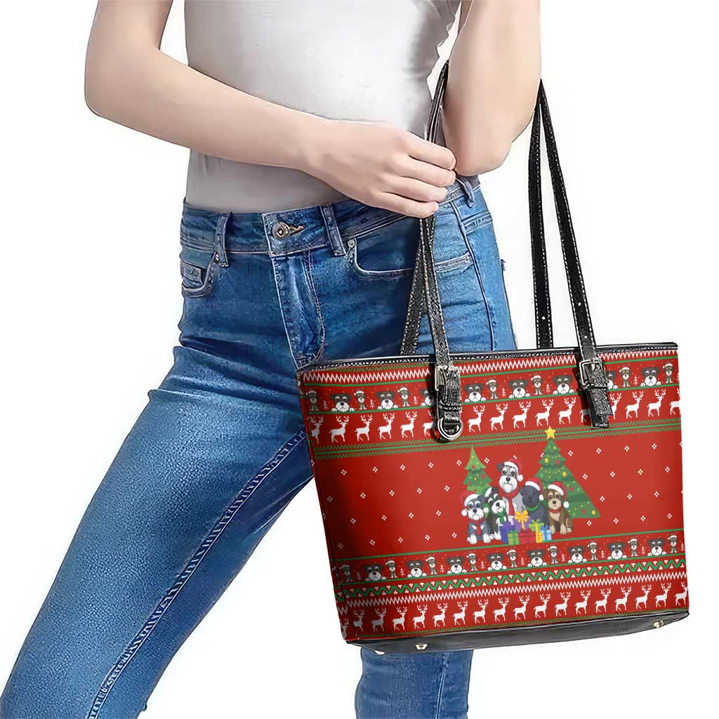 Miniature Schnauzer Family Snow Christmas Leather Tote Bag Xmas Holiday Patterns - Wonder Print Shop