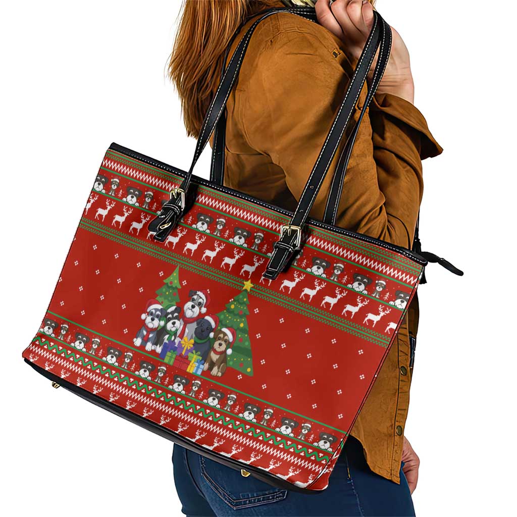 Miniature Schnauzer Family Snow Christmas Leather Tote Bag Xmas Holiday Patterns - Wonder Print Shop
