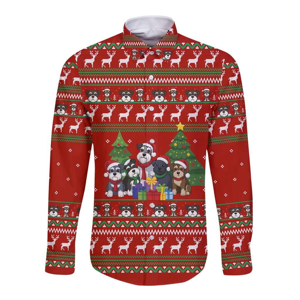Miniature Schnauzer Family Snow Christmas Long Sleeve Button Shirt Xmas Holiday Patterns - Wonder Print Shop
