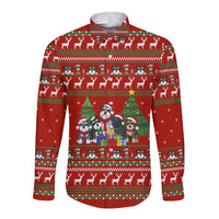 Miniature Schnauzer Family Snow Christmas Long Sleeve Button Shirt Xmas Holiday Patterns - Wonder Print Shop