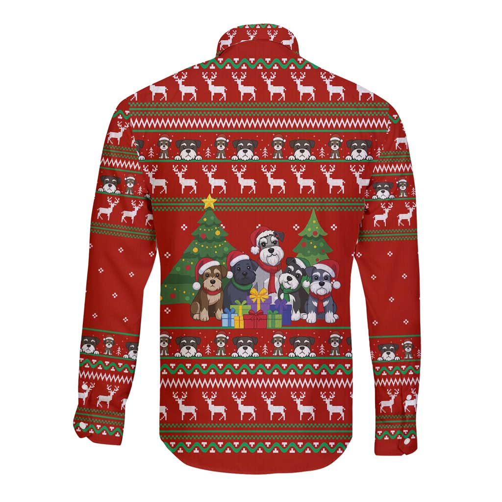 Miniature Schnauzer Family Snow Christmas Long Sleeve Button Shirt Xmas Holiday Patterns - Wonder Print Shop