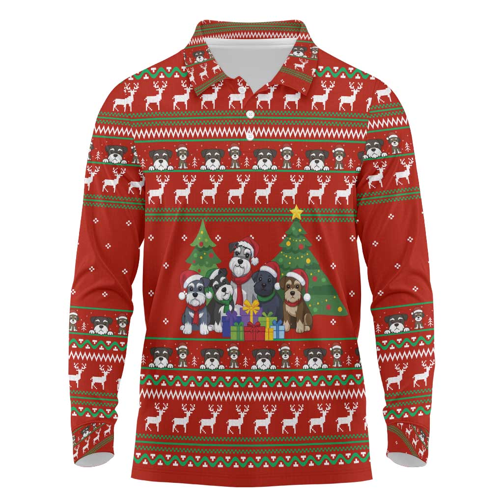 Miniature Schnauzer Family Snow Christmas Long Sleeve Polo Shirt Xmas Holiday Patterns - Wonder Print Shop