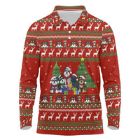 Miniature Schnauzer Family Snow Christmas Long Sleeve Polo Shirt Xmas Holiday Patterns - Wonder Print Shop