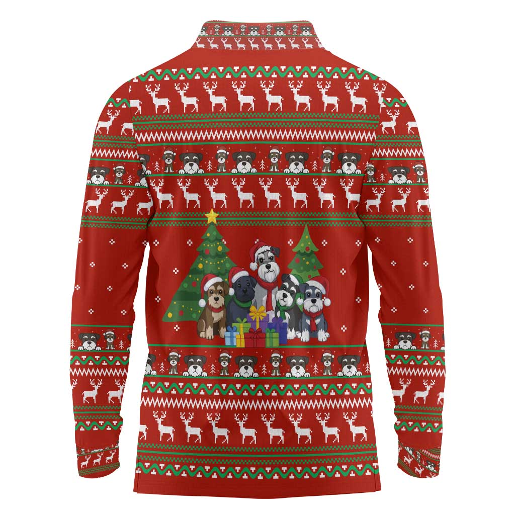 Miniature Schnauzer Family Snow Christmas Long Sleeve Polo Shirt Xmas Holiday Patterns - Wonder Print Shop