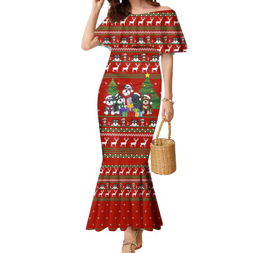 Miniature Schnauzer Family Snow Christmas Mermaid Dress Xmas Holiday Patterns - Wonder Print Shop