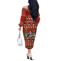 Miniature Schnauzer Family Snow Christmas Off The Shoulder Long Sleeve Dress Xmas Holiday Patterns - Wonder Print Shop