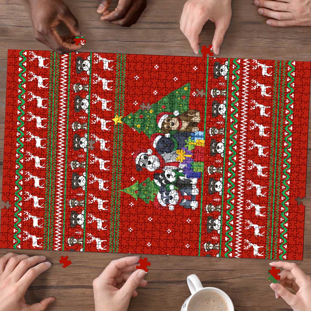 Miniature Schnauzer Family Snow Christmas Puzzle Xmas Holiday Patterns - Wonder Print Shop
