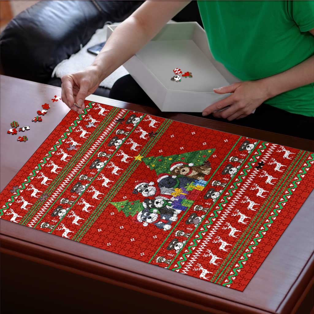 Miniature Schnauzer Family Snow Christmas Puzzle Xmas Holiday Patterns - Wonder Print Shop
