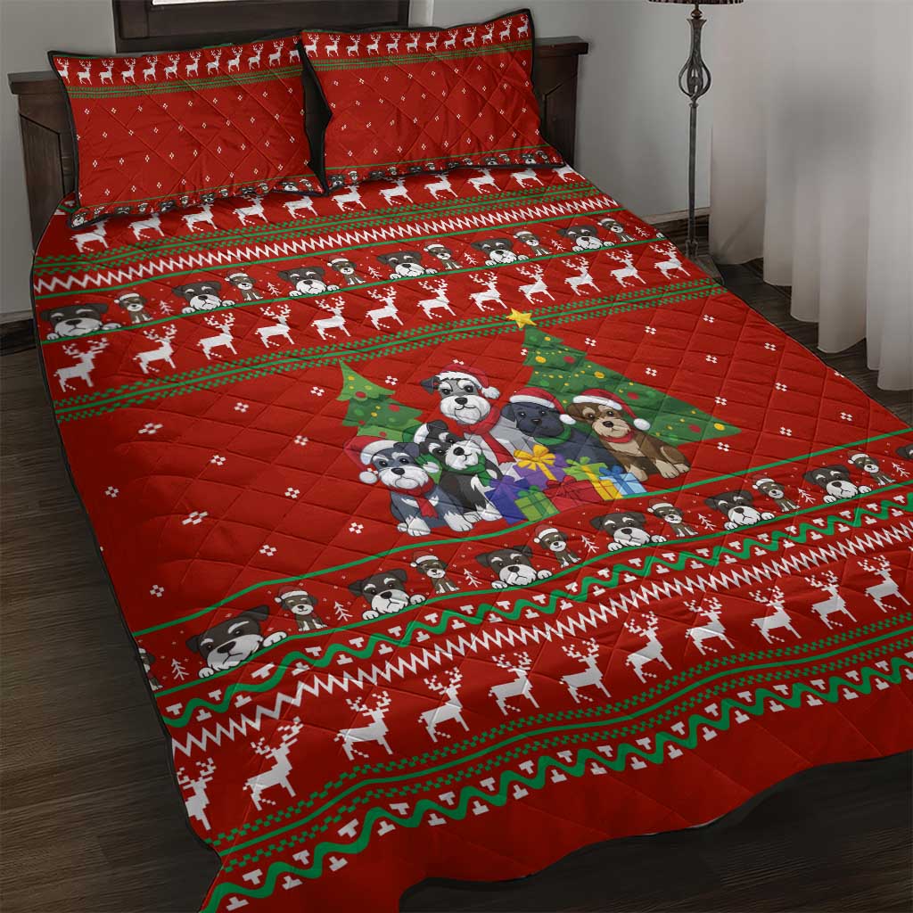 Miniature Schnauzer Family Snow Christmas Quilt Bed Set Xmas Holiday Patterns - Wonder Print Shop