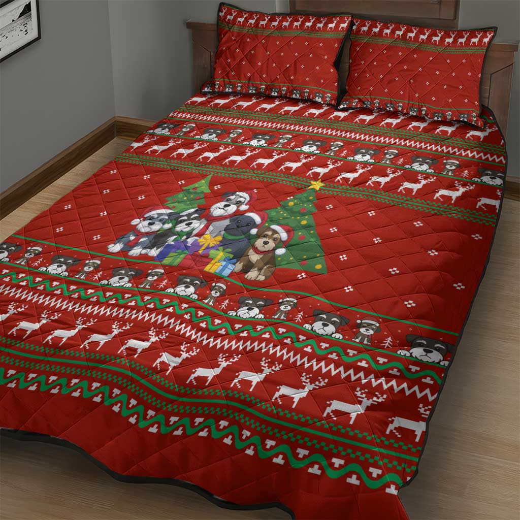 Miniature Schnauzer Family Snow Christmas Quilt Bed Set Xmas Holiday Patterns - Wonder Print Shop