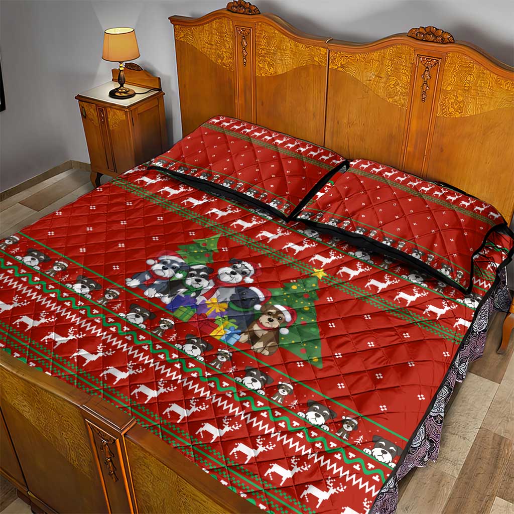 Miniature Schnauzer Family Snow Christmas Quilt Bed Set Xmas Holiday Patterns - Wonder Print Shop