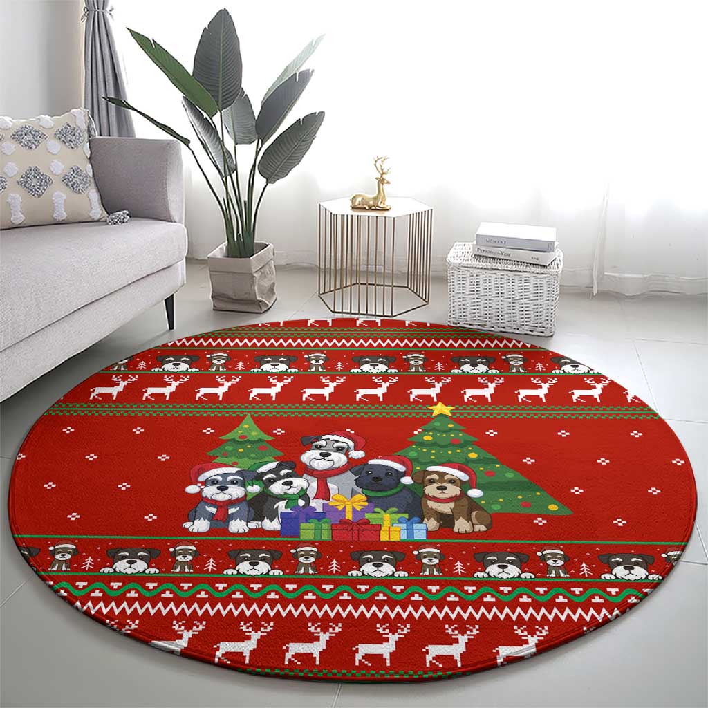 Miniature Schnauzer Family Snow Christmas Round Carpet Xmas Holiday Patterns - Wonder Print Shop