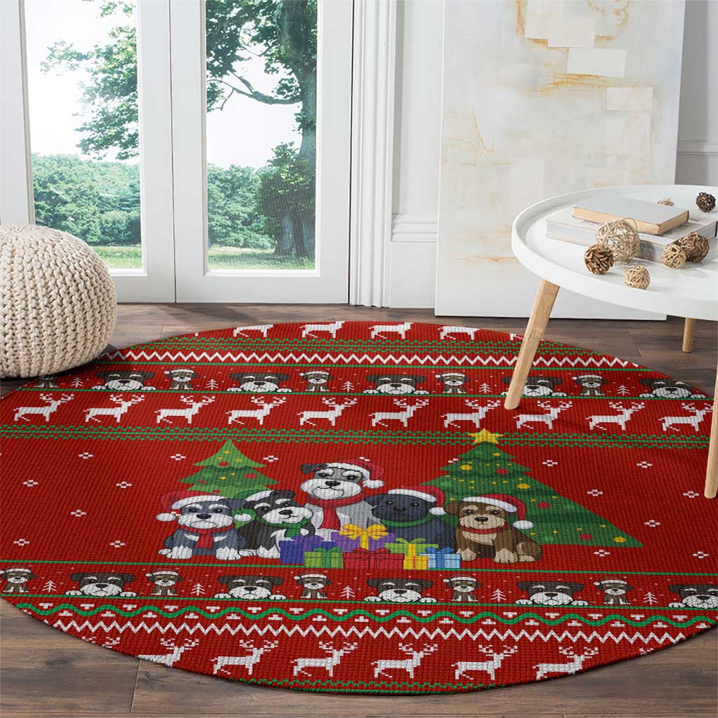 Miniature Schnauzer Family Snow Christmas Round Carpet Xmas Holiday Patterns - Wonder Print Shop